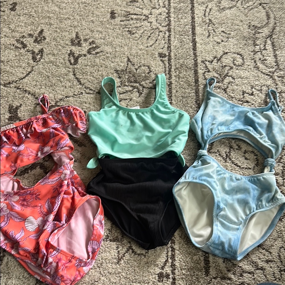 Bundle/Art class Kids One Piece Swimsuit Set - Mint, Coral, and Blue